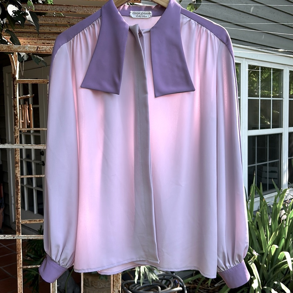 Vintage 1970s Adolph Schuman for Lilli Ann purple blouse with pilgrim collar